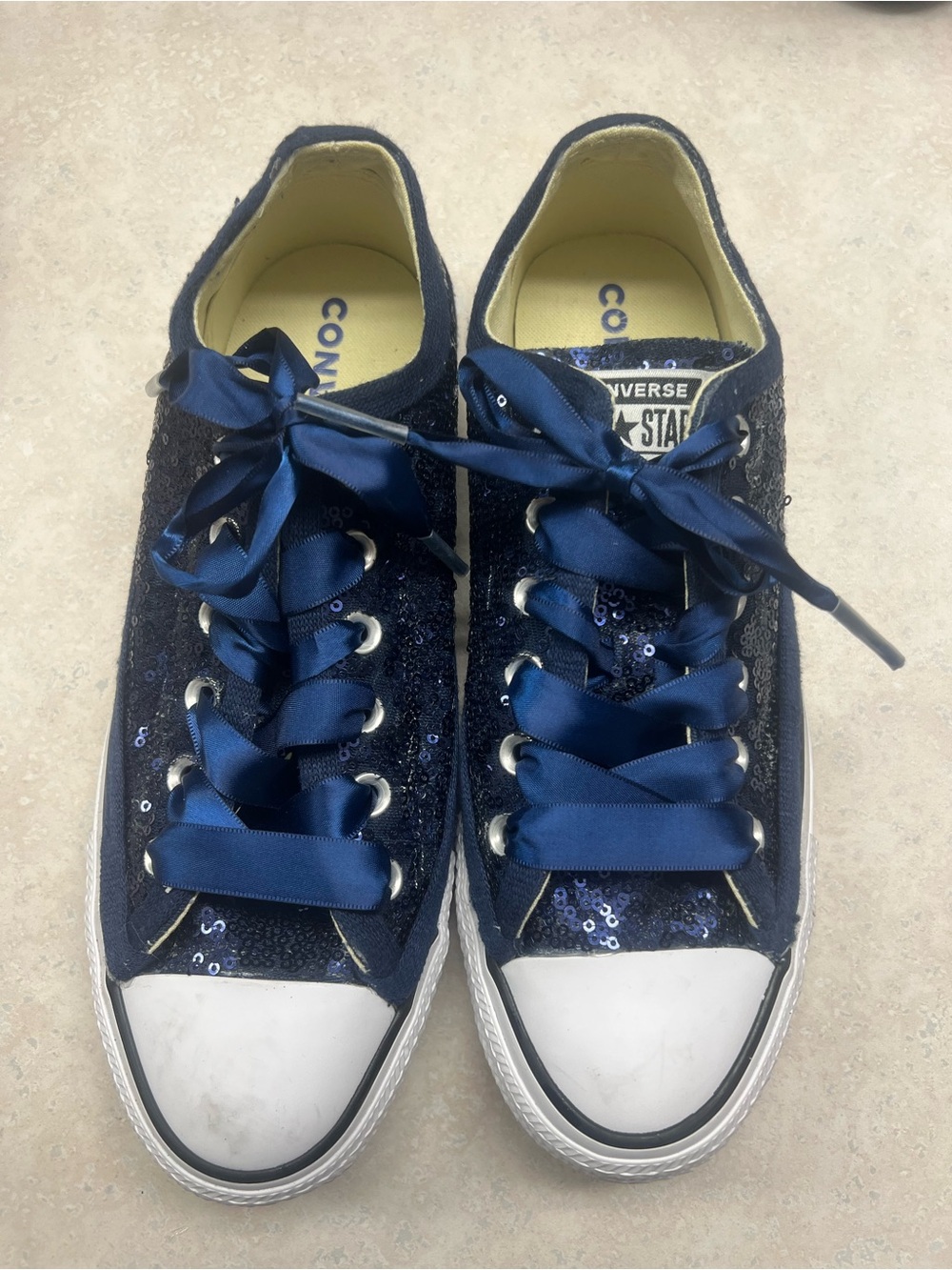 Navy blue Sequined converse 8.5